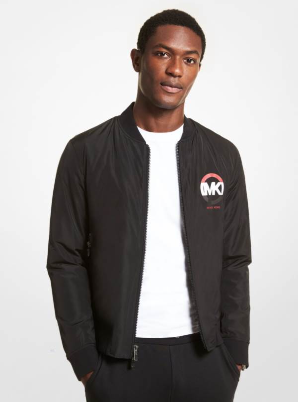 Panske Bundy Michael Kors Logo Bomber Čierne - Oblecenie Michael Kors Sleva | QOYWR-2093